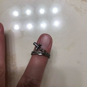 James Avery Braided Dangle ring w/ St Teresa cross